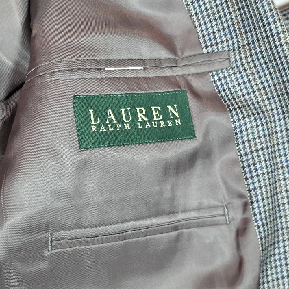 LAUREN RALPH LAUREN Houndstooth Blazer | 40R | Gray | Silk Wool Tailored Preppy